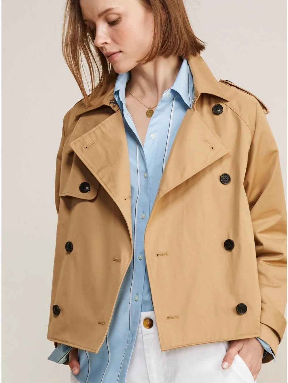 Vineyard Vines Women's S Cropped Trench Jacket Tan Double Breasted Preppy